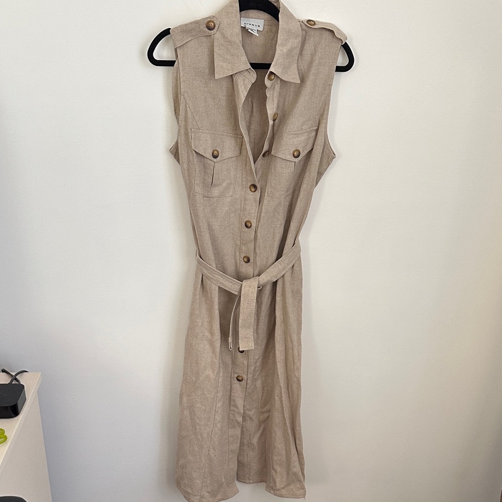 Sleeveless Tan Button-Down Dress
